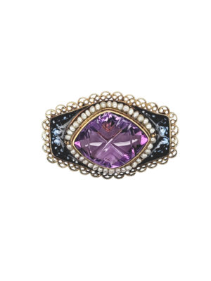 Amethyst Seed Pearl Brooch, Estate Sale