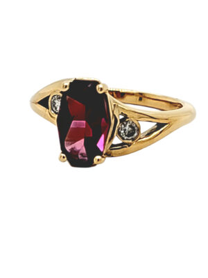 Yellow Gold Garnet and Diamond Ring