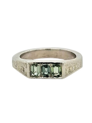 Engraved Green Sapphire Ring