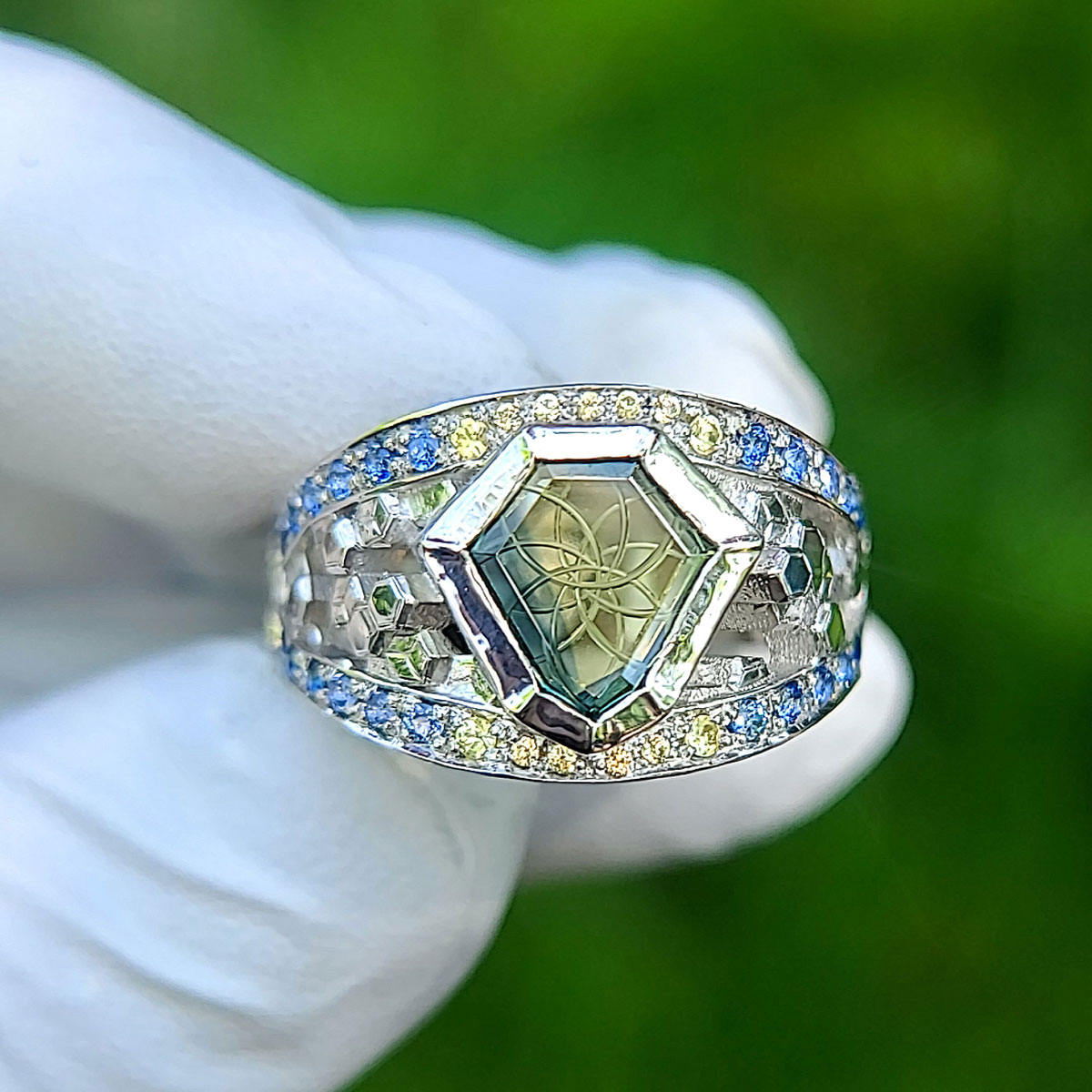 Australian Sapphire Set in Platinum - Men's Wedding Band