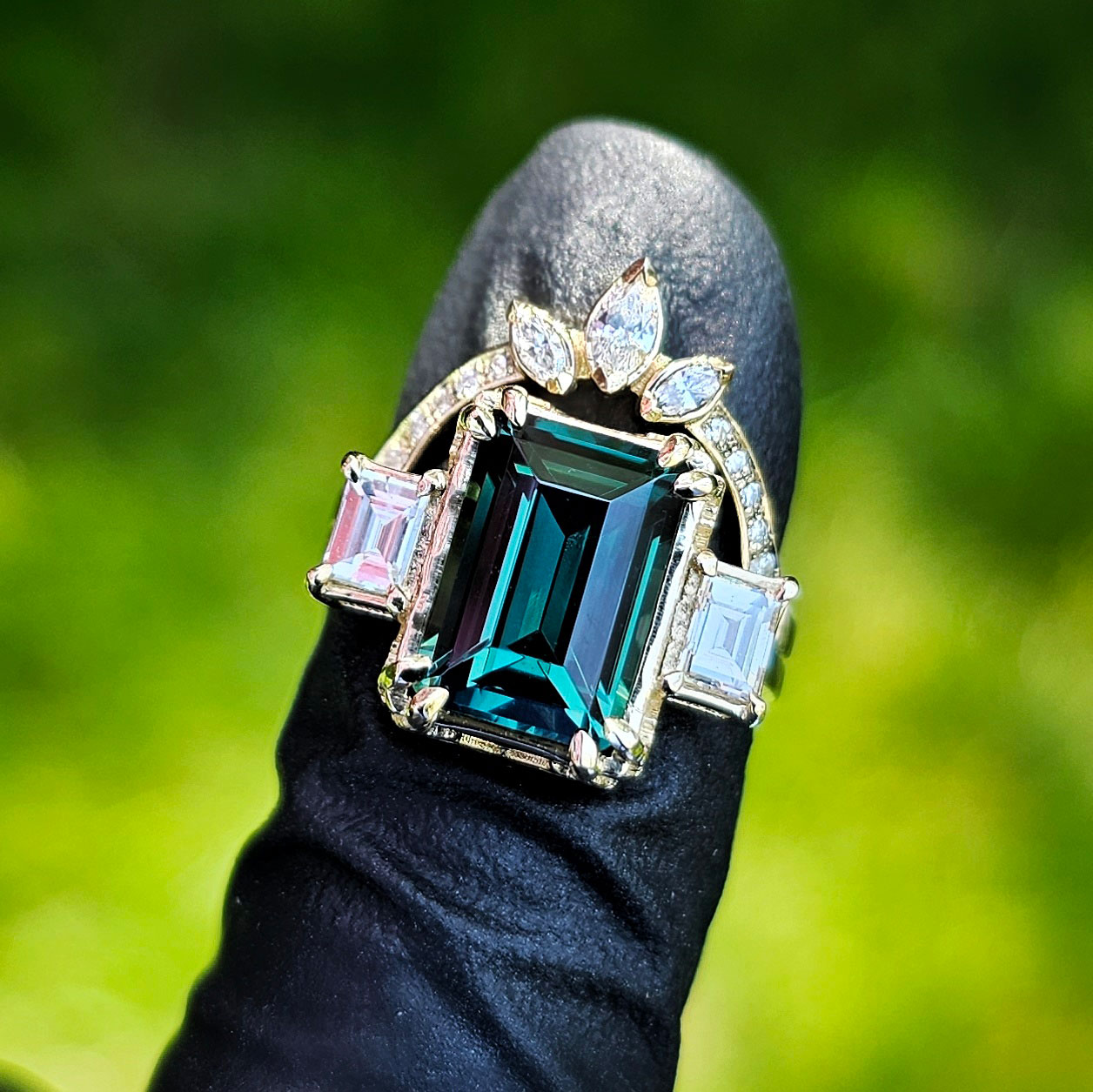 Lab Alexandrite with Lab Diamonds set in 14kt Yellow Gold Ring