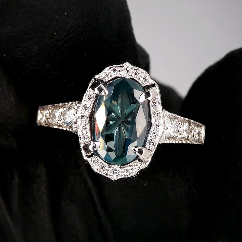 Natural Alexandrite Ring with Diamonds Set in Platinum