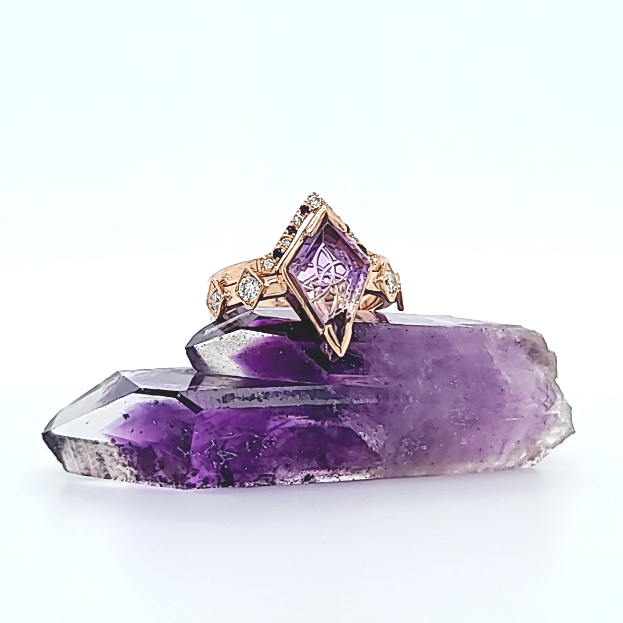Rose Gold and Ametrine Wedding Set