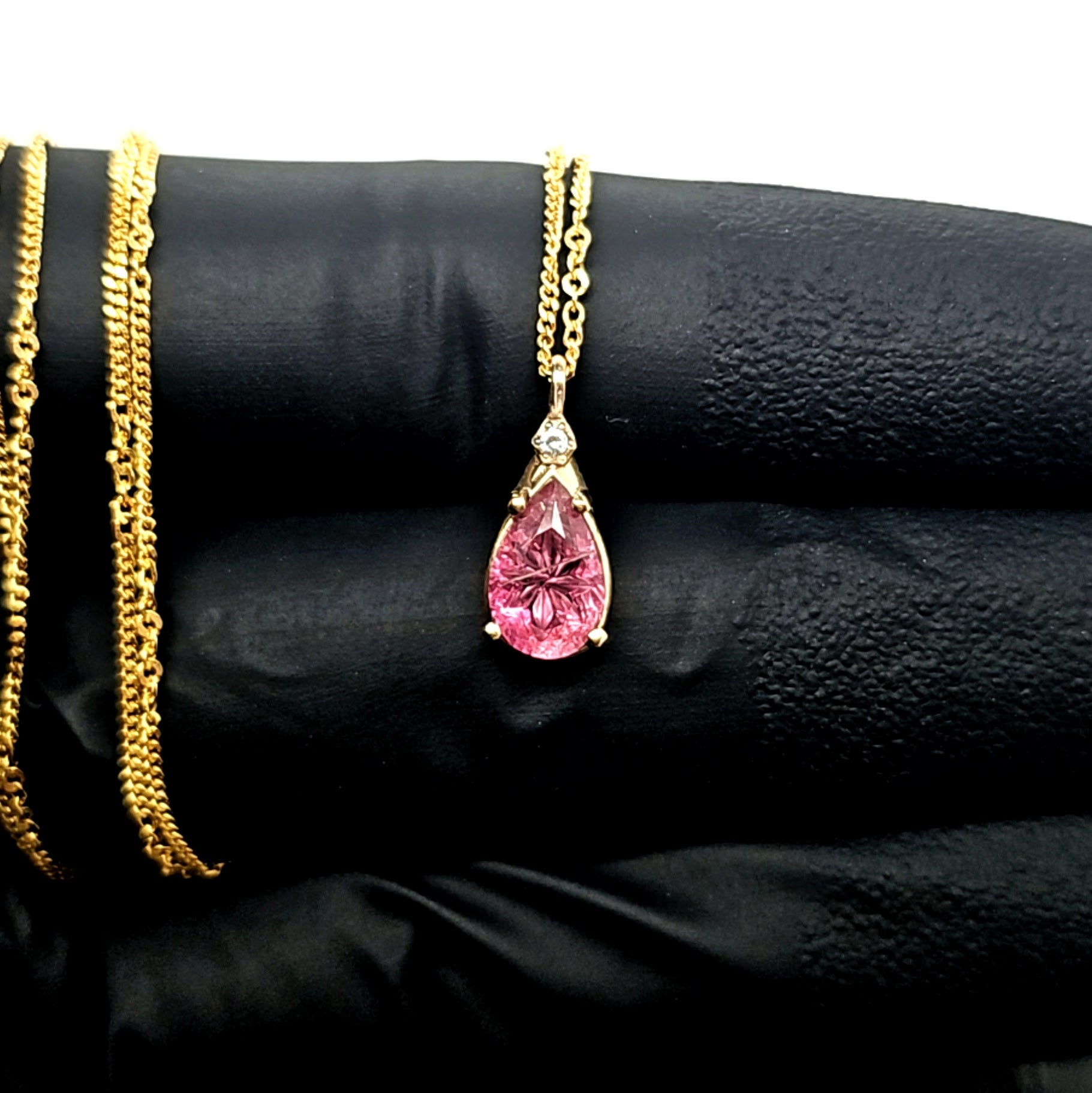 Tear Drop Pink Maine Tourmaline Pendant in 14kt Yellow Gold