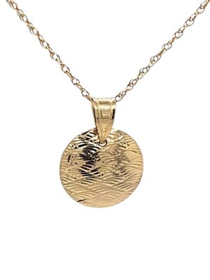 Gold Guilloche Round Pendant and Earrings