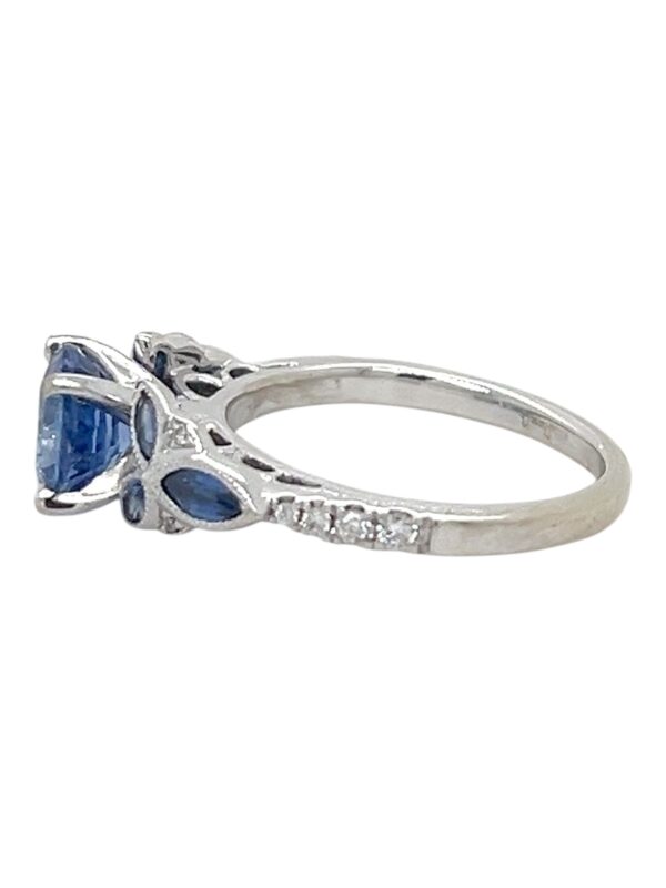 Light Blue Round Sapphire Marquise Melee Ring, Estate Sale - Image 5