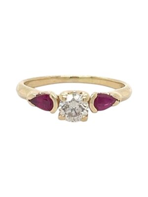 Diamond with Ruby Pear Accents Ring, Estate Sale