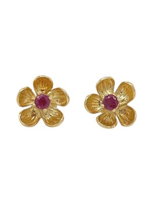 Ruby Flower Earrings, Estate Sale