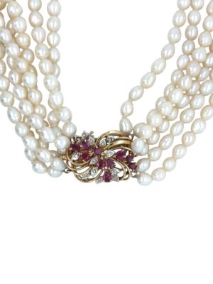 Multi Strand Pearl Necklace with Ornate Clasp, Estate Sale