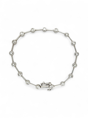 White Gold Modernist Diamond Station Bracelet, Estate Sale