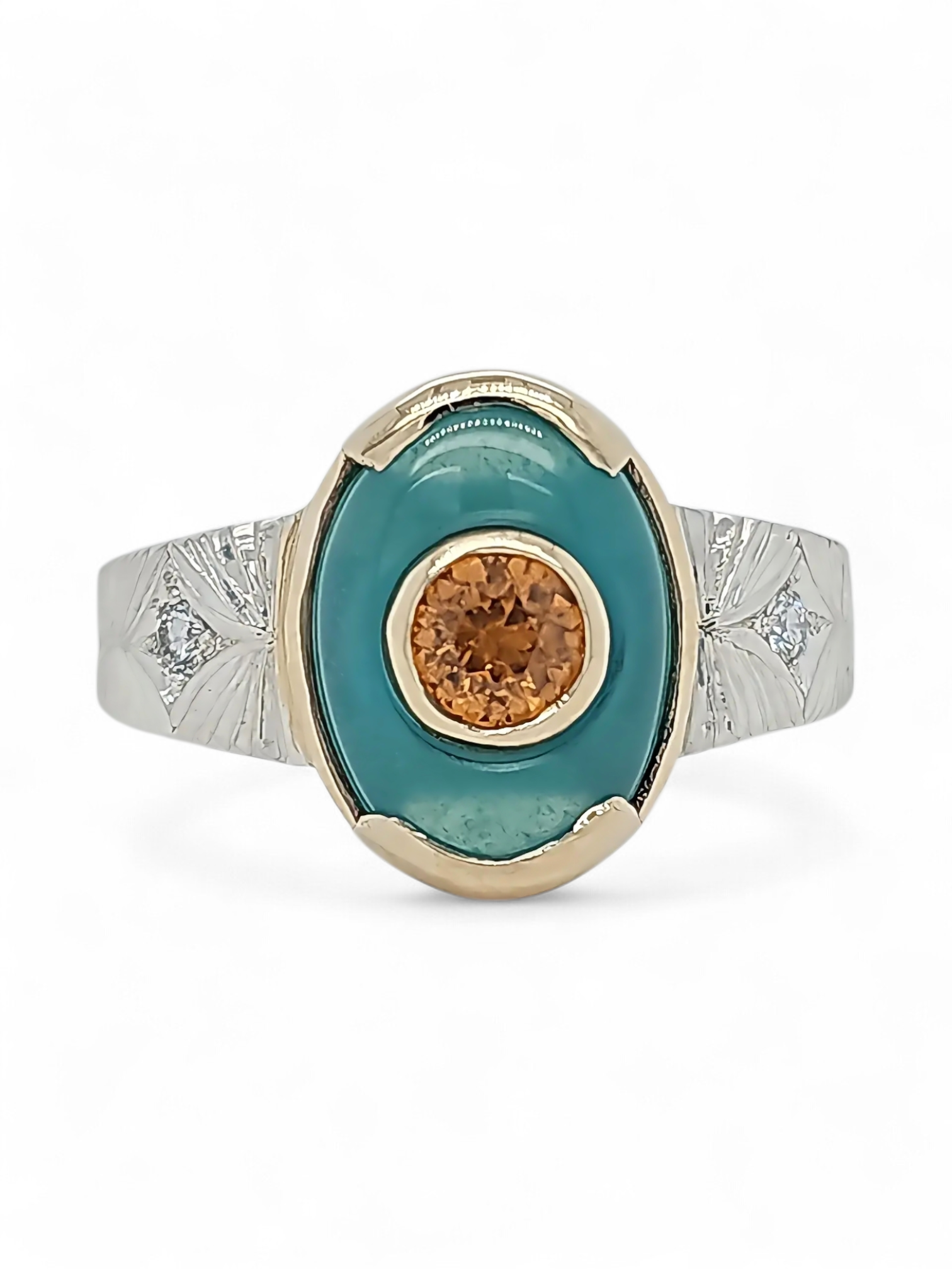 Mixed Metal Gem Silica & Spessartite Garnet Ring