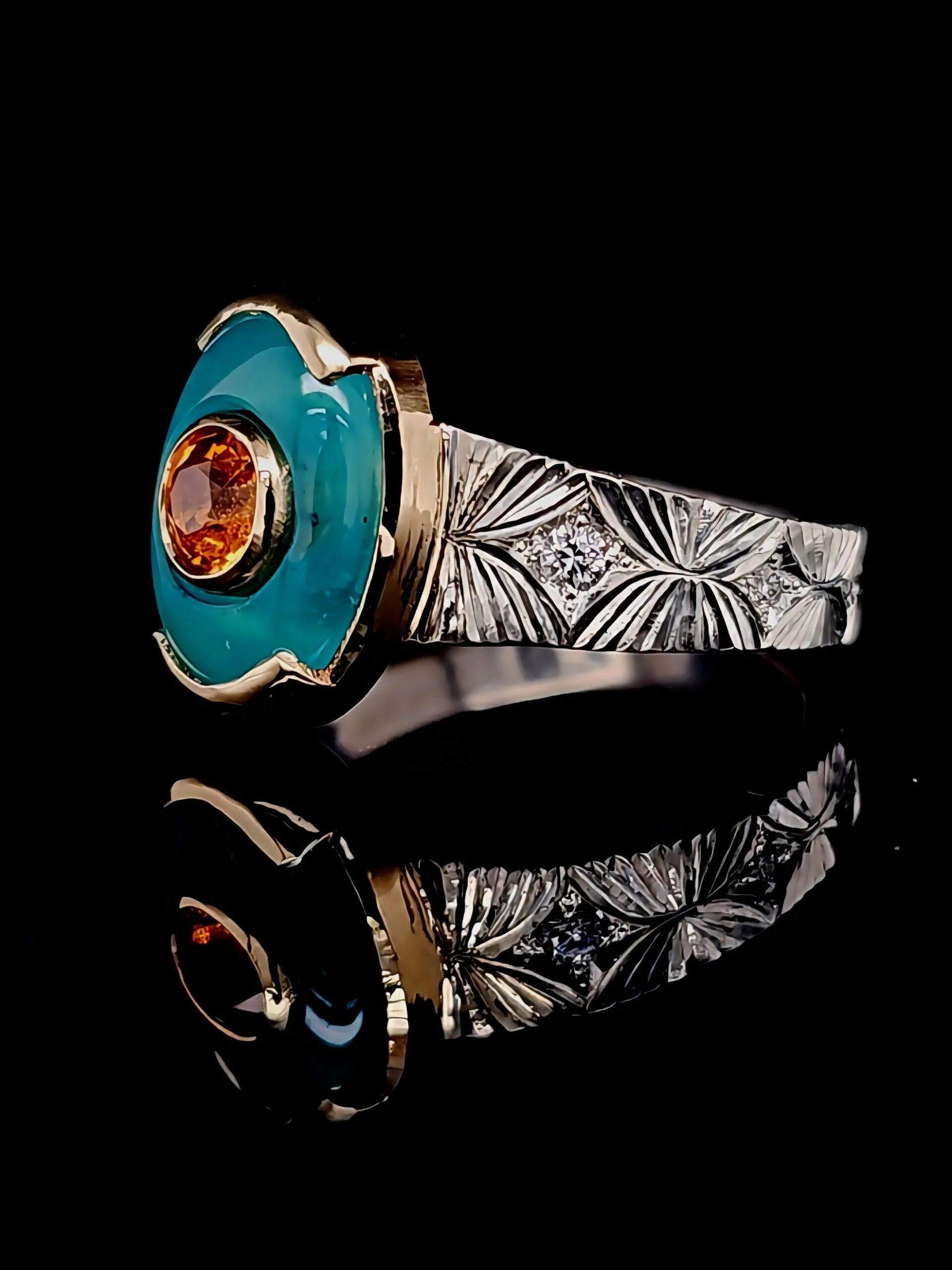 Mixed Metal Gem Silica & Spessartite Garnet Ring - Image 5