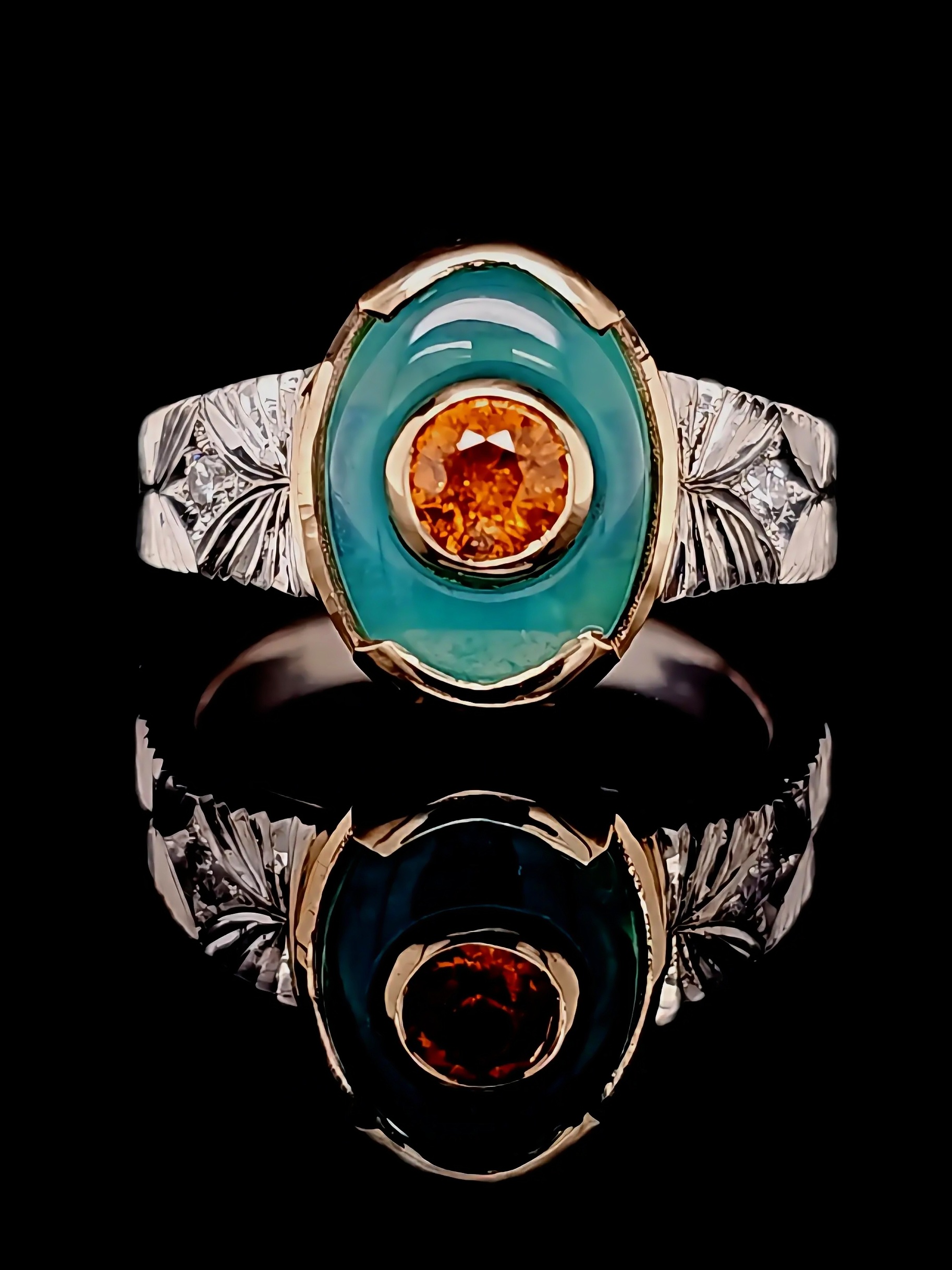 Mixed Metal Gem Silica & Spessartite Garnet Ring - Image 4