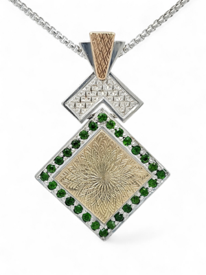 Square Guilloche Mixed Metal Pendant