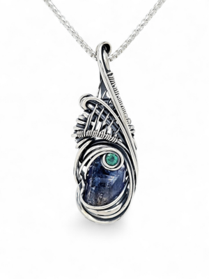 Tanzanite Emerald Wire Wrap Pendant