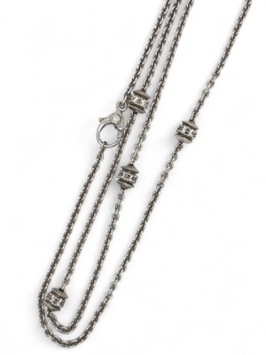 White Gold Diamond Station Bead Chain, Estate Sale