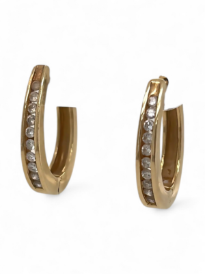 Yellow Gold Diamond Huggie Hoops, Estate Sale