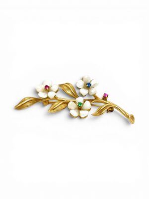 Pearl Flower and Colored Gem Brooch, Estate Sale