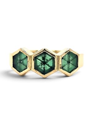 Traphice Emerald Hexagonal 3-Stone Ring